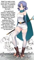 big_breasts bigger_female breasts cum doskoinpo dragon_quest dragon_quest_monsters english_text eyebrows_visible_through_hair faceless faceless_male femdom marumo smaller_male text thick_thighs