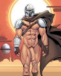 bara big_cock big_penis blitzturner cape_only dessert din_djarin flaccid flaccid_penis helmet helmet_only huge_cock human male male_only masked muscles muscular muscular_human muscular_male penis precum precum_drip solo star_wars the_mandalorian uncut veiny_penis