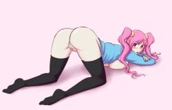 1girls artist_request ass bad_id bad_tumblr_id behind doggy_style_position exposed_ass exposed_pussy pink_hair shiki shimizu_megumi