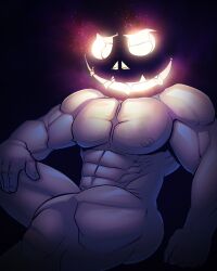 blitzturner halloween male male_only muscles muscular muscular_male pumpkin pumpkin_head teasing unnamed_character