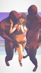 3d alternate_costume ass_grab bikini black_bikini black_swimsuit byleth_(fire_emblem) byleth_(fire_emblem)_(female) byleth_(summer)_(fire_emblem)_(female) dagger dark-skinned_male dark_skin fire_emblem fire_emblem:_three_houses fire_emblem_heroes interracial koikatsu multiple_boys official_alternate_costume sandals sgt_foot swimsuit