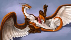 16:9 2019 2_horns akineza anus dragon erection feathered_dragon feathered_wings feathers feral genitals horn knot lying male netrve nude on_back orange_body orange_scales penis presenting presenting_penis quadruped scales solo white_body white_feathers white_scales widescreen wings