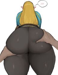 1girls absurdres ass ass_focus ass_grab big_ass big_butt bimbo black_leggings black_legwear blonde_hair blush_lines breath_of_the_wild dark-skinned_male dat_ass female female_focus from_behind grabbing_ass groping half_updo highres huge_ass huge_butt large_butt leggings long_hair meddle_1st nintendo pants pointy_ears pov pov_hands princess_zelda shiny shiny_clothes shiny_hair simple_background solo_focus the_legend_of_zelda thick_ass thick_thighs thighs tight_pants white_background zelda_(breath_of_the_wild)