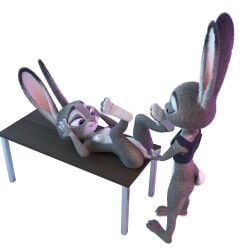 3_toes 3d_(artwork) blender_(disambiguation) breasts closed_eyes clothing cotg_(artist) digital_media_(artwork) disney duo ears_up feet female finger_fuck fingering flat_chest foot_fetish foot_lick foot_play fur furniture furry grey_body grey_fur hi_res judy_hopps lagomorph leporid licking mammal nipples paws purple_eyes rabbit raised_leg simple_background table toes tongue tongue_out vaginal_penetration yuri zootopia