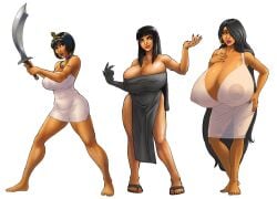 3girls ancient_egypt ancient_egyptian anklet areolae barefoot big_breasts black_hair blue_lipstick bob_cut bracelet breasts busty cleavage daughter dress egypt egyptian egyptian_female eyeshadow farah female female_focus female_only full_body gigantic_breasts hourglass_figure huge_breasts large_breasts legend_of_queen_opala lipstick long_hair makeup milf mother mother_and_daughter nipples osira pose posing queen_opala sandals sanny see-through short_hair sideboob sisters tagme wide_hips