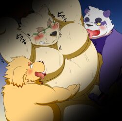 2022 3boys alp_(tokyo_afterschool_summoners) anthro aosano_tenpura belly big_belly blush bodily_fluids bound canid canine canis censored closed_eyes cu_sith_(tokyo_afterschool_summoners) domestic_dog eyewear gay genitals giant_panda glasses group handjob humanoid_genitalia humanoid_hands humanoid_penis kemono leib_(tokyo_afterschool_summoners) licking lifewonders male male/male male_only mammal moobs nipple_fetish nipple_lick nipple_play nipples one_eye_closed overweight overweight_male penile penis polar_bear purple_body sex sweat tokyo_afterschool_summoners tongue tongue_out ursid ursine video_games white_body yaoi