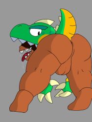 balls barefoot brawl_stars dino_leon_(brawl_stars) dinosaur leon_(brawl_stars) male_only presenting presenting_anus presenting_hindquarters tongue_out videojustin1999