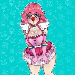 1girls big_breasts brown_eyes clown clown_girl cute geiru_toneido looking_at_viewer nsfw patreon patreon_exclusive patreon_reward pink_hair solo solo_female sucremay thick_thighs thighs