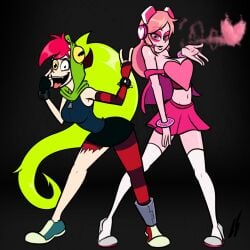 crazy demencia_(villainous) female green_hair lord_sarloc miss_heed_(villainous) pink_eyes pink_hair pink_skin red_hair socks thigh_socks thighhighs villainous white_socks yellow_eyes