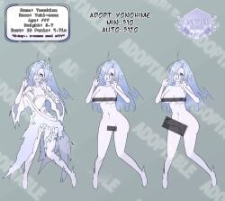 1futa 1girls adoptable areolae atelier_sol_aer balls bar_censor blue_eyes blue_hair blue_skin breasts censored character_sheet clothed clothing cup_size e-cup_breasts female full_body fully_clothed futanari ghost ghost_girl humanoid intersex nipples nude pale_skin penis reference_image self_upload standing text xenxia ych yuki-onna