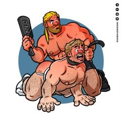 2boys bara beard beard_stubble body_hair bondage_gear boot collar dadbod dilf facial_hair gay gay_domination guardians_of_the_galaxy hairy_armpits hairy_arms hairy_ass hairy_chest hairy_legs hairy_male hairy_stomach holding_leash horny human human_only jockstrap kneeling light-skinned_male light_skin long_hair_male looking_at_partner male male/male male_nipples male_only manly marvel marvel_cinematic_universe mature_male mustache no_visible_genitalia paddle peter_quill randyslashtoons sideburns socks spank_marks spanking starlord submissive_male thor_(marvel) thor_(series) yaoi