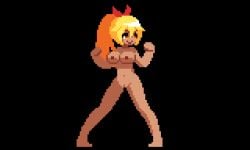 1girls animated bouncing_breasts boxers breasts exaggerated_anatomy female female_only fighter gloves lizard_tail maiden_cops nude nude_female pixel_animation pixel_art ponytail prisila_(maiden_cops) prisila_salamander red_gloves red_ribbon single_female single_girl tail tan_body tan_skin yellow_eyes yellow_hair