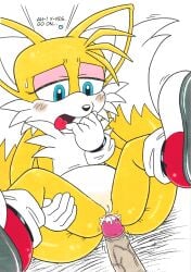 anal anal_insertion anal_sex before_anal begging erection exposed_torso female footwear fox furry furry_bomb genderswap handwear human karate_akabon makeup male penis_size_difference rule_63 semen_on_ass sonic_(series) tails tailsko yellow_fur