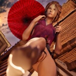 3d 3d_(artwork) angry blender blender_(software) brown_hair earf3d emma_(sekiro) feet fromsoftware pussy sekiro:_shadows_die_twice socks tagme umbrella wet_pussy