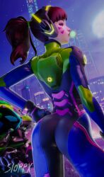 3d ass blender bubble_gum d.va female female_focus female_only hana_song looking_at_viewer nano_d.va night overwatch pose sfw sioppx skin_tight teen young