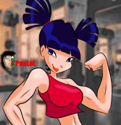 biceps big_breasts gym looking_at_viewer musa musa_(winx_club) muscles muscular muscular_female paulol pose rainbow_(animation_studio) short_hair winx_club