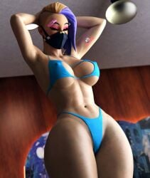 1girls 3d 3d_(artwork) abs armpits arms_up belly belly_button big_breasts bikini breasts catalyst_(fortnite) closed_eyes female female_only fortnite fortnite:_battle_royale mask nipple_bulge nipples pose thick_thighs wide_hips wotm8h8