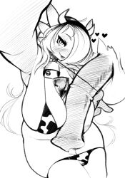 1girls balls black_and_white blush breasts cow_print_bikini female gardevoir horsecock huge_cock monochrome nintendo penis pokémon_(species) pokemon pokemon_(species) selfie sketch tongue_out unyin