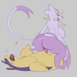 anthro ass big_(disambiguation) big_breasts breasts duo female feral genitals hi_res male male/female mienshao nintendo pokemon pokemon_(species) pussy r8koi riding squirming typhlosion video_games wet