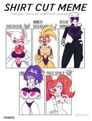 angry angry_face animatronic animatronics baby_(fnafsl) ballora ballora_(fnafsl) big_breasts breasts breasts_grab chicken circus_baby circus_baby_(fnaf) comparing_breasts curvy_body curvy_female curvy_figure different_breast_sizes female_fox five_nights_at_freddy's five_nights_at_freddy's:_sister_location five_nights_at_freddy's_2 fnaf fox_girl mangle_(fnaf) marionette_(fnaf) meme nipples nipples_visible_through_clothing puppet_(fnaf) pussy_visible_through_clothes pussy_visible_through_panties scottgames seductive_smile shirt_cut_meme shy small_breasts taller_girl toonsxxx toy_chica_(fnaf)