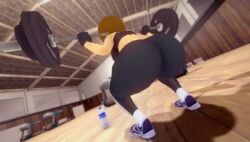 3d big_ass big_butt clothed freefaller huge_ass huge_butt mii mii_gunner mii_gunner_(smash_ultimate) squatting super_smash_bros. super_smash_bros._ultimate weightlifting workout_clothes