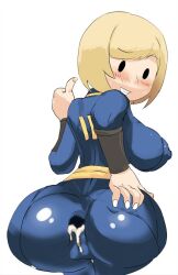 big_ass big_breasts big_butt clothing crying cum cum_in_ass cum_inside fallout jumpsuit man0. mob_face puffy_pussy sex_through_clothes simple_background simple_eyes simple_face tears thumbs_up vault_girl vault_suit