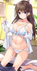 big_breasts blue_eyes boku_no_kanojo_sensei brown_hair earring fujiki_maka lingerie oryou teacher underwear undressing