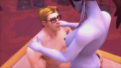 1boy 1boy1girl 1girls 2019 3d animated areola ass ass_grab athletic_female big_penis blonde_hair blue_skin bouncing_breasts breasts brown_hair cowgirl_position draenei embarrassed eye_contact glasses hands_on_shoulders happy_sex hi_res holding_hips hooves horns human human_(world_of_warcraft) human_penetrating interspecies light-skinned_male loop male_nipples medium_breasts navel nipples no_sound nude nude_female nude_male open_mouth ponytail pussy riding_penis runiclodges short_hair sitting sitting_on_penis smooth_animation spread_legs tail vaginal_penetration video world_of_warcraft