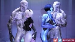 2boys 2girls 3d animated artificial_intelligence ass ass_grab ass_slap big_breasts blue_body blue_hair bouncing_breasts bulgemeister cortana crossover eastern_and_western_character female halo_(series) halo_4 huge_cock large_penis looking_at_another looking_at_each_other looking_at_partner mp4 nier:_automata no_sound outlast robot robot_girl touching_breast video video_games walrider white_hair yorha_2b