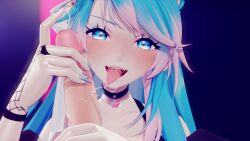 3d blue_eyes blue_hair blush_lines blushing choker indie_virtual_youtuber looking_at_viewer penis precum saliva_trail silvervale silvervale_(artist) tongue_out two_tone_hair virtual_youtuber vshojo