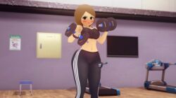 3d clothed freefaller mii mii_gunner mii_gunner_(smash_ultimate) mob_face super_smash_bros. super_smash_bros._ultimate weightlifting wide_hips working_out workout_clothes