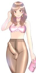 1futa big_penis black_pantyhose bra breasts brown_eyes brown_hair bulge clothed clothing erection erection_under_clothes erection_under_pantyhose erection_under_skirt futa_only futanari human light-skinned_futanari light_skin liza_(artist) looking_at_viewer pantyhose partially_clothed pencil_skirt penis penis_under_clothes penis_under_skirt pubic_hair solo standing tenting