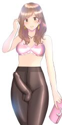 1futa big_penis black_pantyhose bra breasts brown_eyes brown_hair bulge clothed clothing erection erection_under_clothes erection_under_pantyhose erection_under_skirt futa_only futanari human light-skinned_futanari light_skin liza_(artist) looking_at_viewer pantyhose partially_clothed pencil_skirt penis penis_under_clothes solo standing tenting