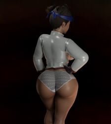 1girls 3d ass back_view big_ass bottomless cursedmadara curvaceous curvy curvy_female curvy_figure double_bun female female_only gloves hair_bun huge_ass kunoichi long_hair naruto naruto_(series) naruto_shippuden ninja panties shirt solo solo_female solo_focus tenten voluptuous wide_hips