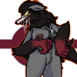 alpha_channel anthro areola big_breasts black_body black_fur blood blood_in_mouth blood_on_face blood_on_hand bodily_fluids botanics breasts brown_areola brown_nipples canid canine canis crotch_tuft dog_tags drooling female fluffy_friend_(postal) fur genital_fluids genitals grey_body grey_fur mammal nipples nude postal_(series) pussy pussy_juice red_background saliva sharp_teeth simple_background solo teeth thick_thighs transparent_background tuft white_body white_fur wide_hips wolf yellow_eyes