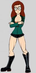 black_eyes boots brown_hair cleavage daria daria_morgendorffer diklonius glasses long_hair mature_female miniskirt sketch skirt