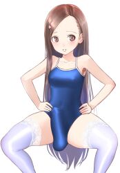 1futa armpit_hair balls big_penis breasts brown_hair clothed clothing erection fully_clothed futa_only futanari human light-skinned_futanari light_skin liza_(artist) long_hair penis solo spread_legs squatting thighhighs