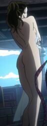 anime_screencap ass ass_focus battle_tendency behind_view brown_hair david_productions elizabeth_joestar from_behind from_behind_position jojo's_bizarre_adventure lisa_lisa long_hair mature_female perfect_body ponytail screencap screenshot towel white_body