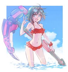 1girls bathing_suit beach bikini cute iesupa red_bikini red_bikini_bottom red_bikini_top red_hair ruby_rose rwby silver_eyes