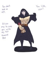 1boy abs azakishimo big_penis english english_text funny male male_focus male_only penis plague_doctor scp scp-049 scp_foundation talking_to_viewer white_background