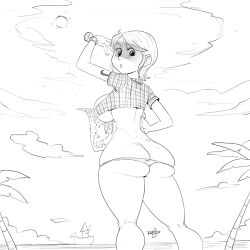 ass big_ass big_breasts bikini_bottom butt drawn female female_only kevinsano looking_back monochrome nami one_piece short_hair solo solo_female thick_thighs