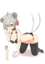 2girls daebom female female_only l3_(daebom) lingerie maus medium_breasts mouse_ears red_eyes tail war_thunder