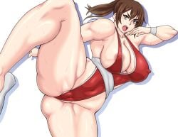 1girls big_breasts brown_eyes brown_hair erect_nipples female fighting_stance leotard nipple_bulge original pussy redbacon solo spread_legs standing tagme tied_hair