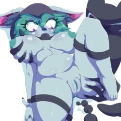 ball_gag big_breasts bondage breast_grab breasts female gag gagged hand_on_breast humanoid league_of_legends no_humans restrained riot_games shadow_(lol) solo vex_(league_of_legends) video_games wight-troox yordle