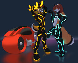 anthro balls big_balls cervine cox cycle deer disney duo gideon glowing huge_balls hyper hyper_balls hyper_penis light light_cycle male male_only mammal penis rubber ruger shiny testicles tron