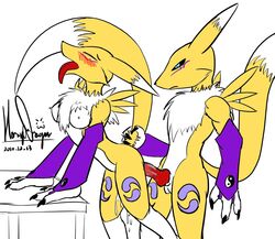 1boy 1girls anthro_on_anthro canine cum digimon female female_anthro fox hornydragon male male/female male_anthro male_anthro/female_anthro male_renamon orgasm renamon sex tail tongue