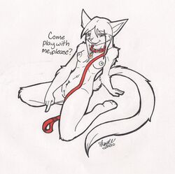 2010 breasts collar feline female furry leash monochrome nude orangy presenting pussy simple_background sketch solo teasing