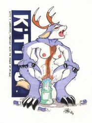 2003 advertising antlers breasts claws cowgirl_position deep_penetration dildo ear ear_down elk female glasses half-closed_eyes horns loupgarou lube nipples open_mouth penetration saliva sex_toy vaginal_penetration