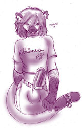 1boy 2007 anthro balls bulge clothing fingerless_gloves fishnet_armwear fishnet_handwear gideon girly gloves humanoid_penis male male_only monochrome penis piercing pink_and_white plain_background poking_out sketch solo tail tail_cuff tongue white_background