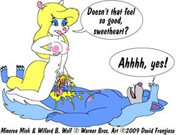 animaniacs cowgirl_position female male minerva_mink mink nude peeing penis pussy straight watersports what wilford_wolf